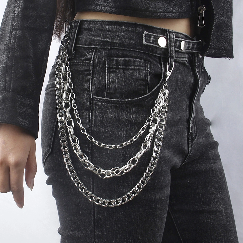 Hip Hop Fashion Pants Chain Men And Women Advanced Sense Multi Ring Silver Metal Chain Heavy Metal Industrial Style Jeans Hip-hop Accessories