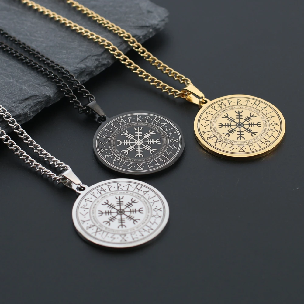 European And American Retro Stainless Steel Aoding Rune Round Necklace