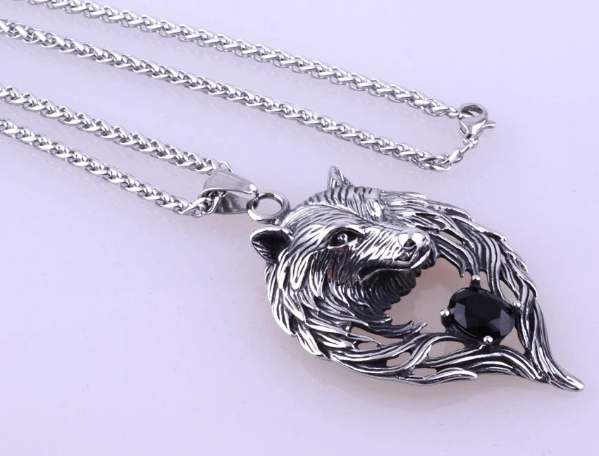 Stainless Steel Double Wolf Heart Pendant Retro