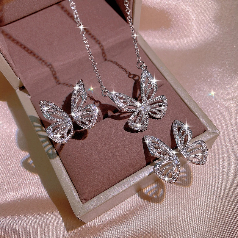 Butterfly Earrings Women's Ring Short Necklace