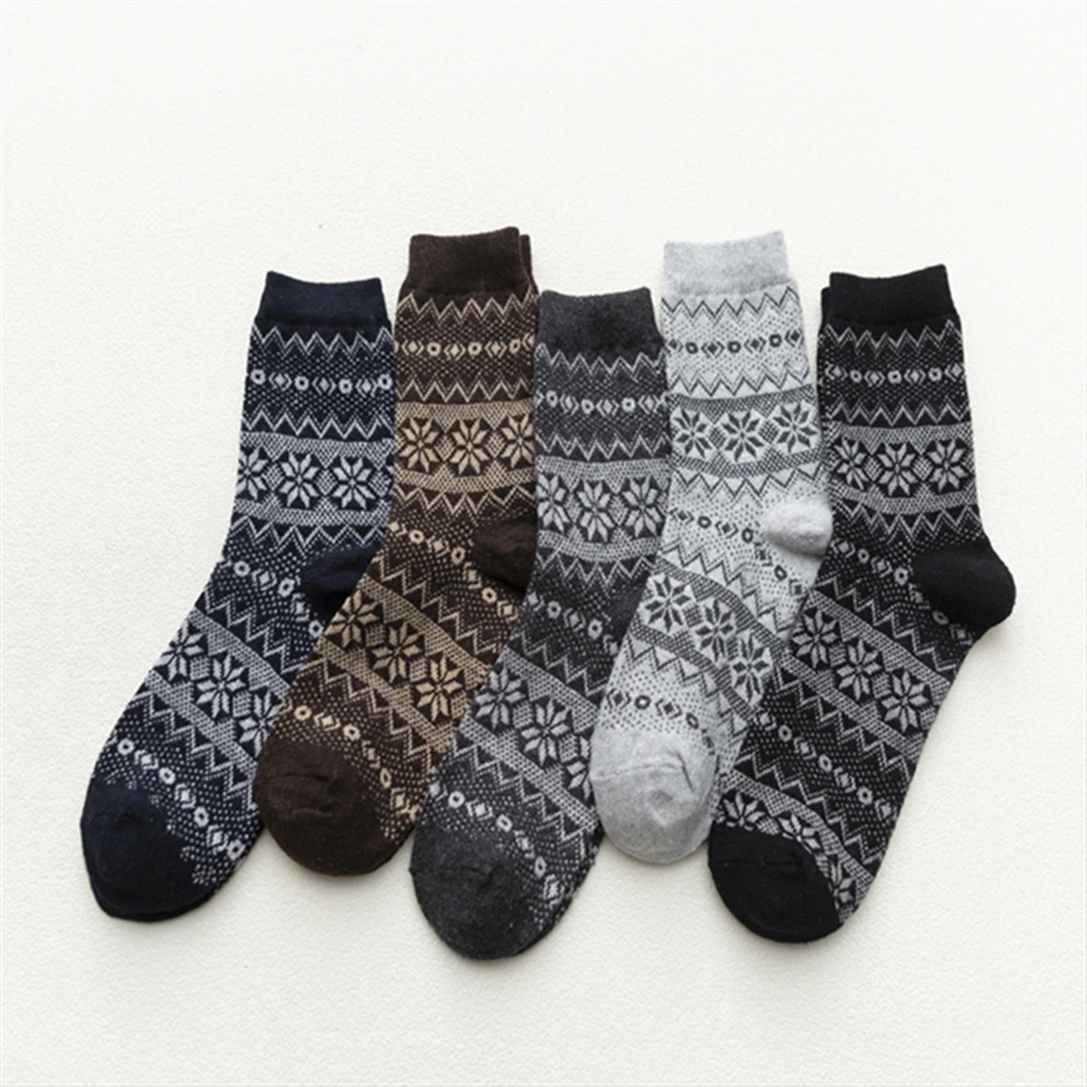 Double Octagonal Flower Men's Mid-calf Wool Socks