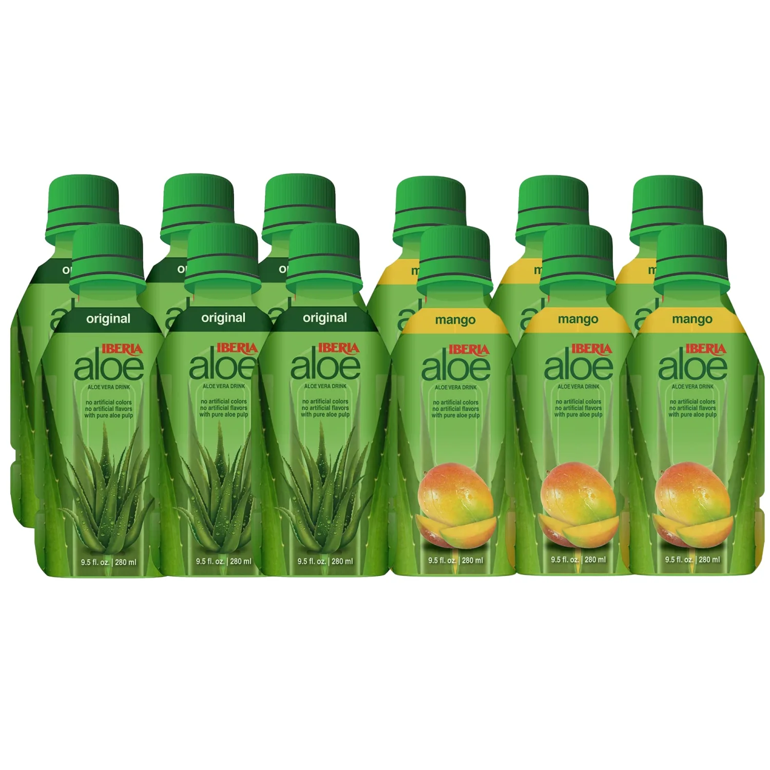 Iberia Aloe Vera Drink with Pulp 9.5 fl oz, Original (Pack of 6) + Mango (Pack of 6)