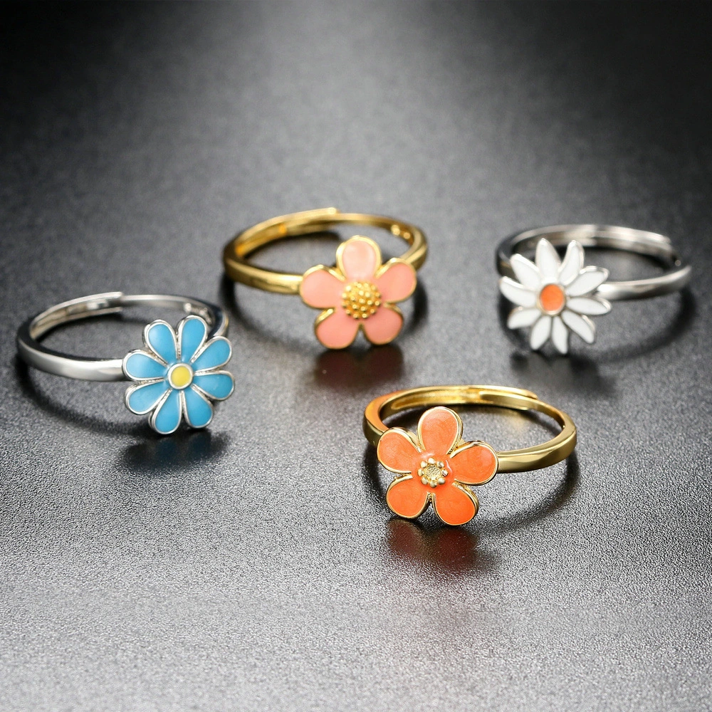 Creative Dripping Oil Flower Rotating Ring Women