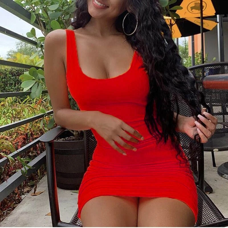 Women's Fashion Candy Color Package Hip Tank Dress