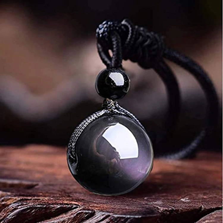 Natural Rainbow Eyes Obsidian Eyes Single Bead Pendant Men's And Women's Necklace