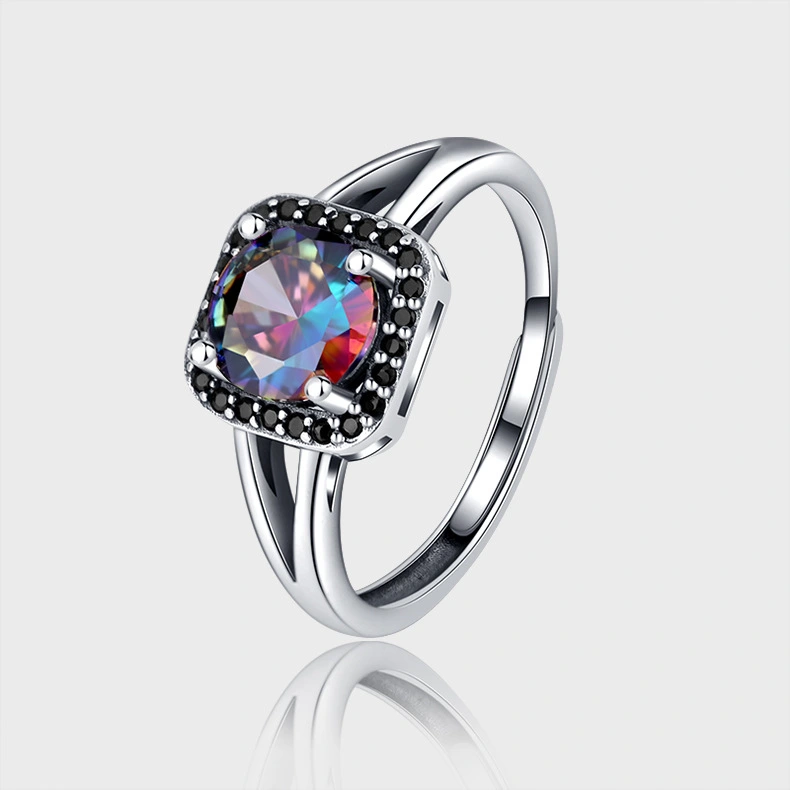 925 Sterling Silver Vintage Colorful Zirconium Mysterious Purple Morandi Zircon Push Pull Ring