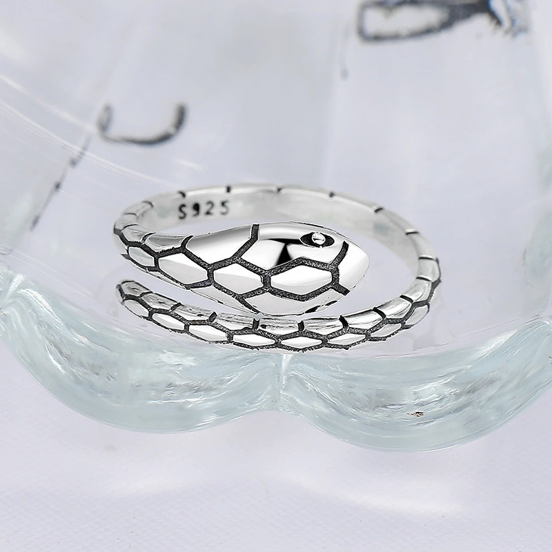 925 Silver Ring Ins Fashion Couple Ring Vintage Snake Head