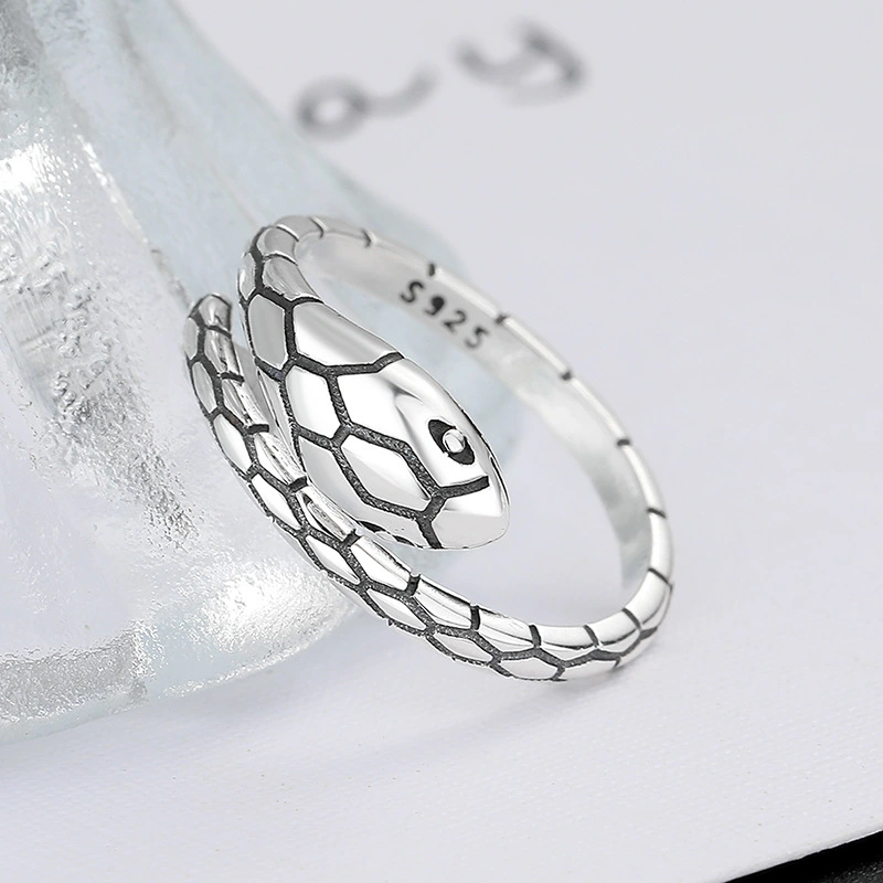 925 Silver Ring Ins Fashion Couple Ring Vintage Snake Head