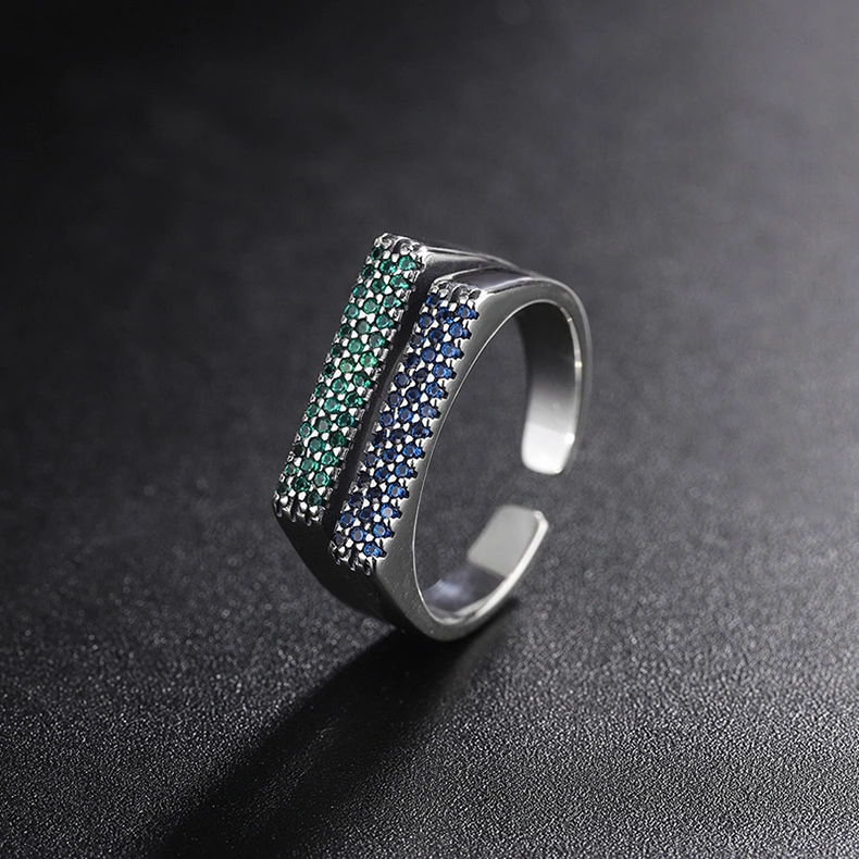 S925 Silver Square Geometric Overlap Ring