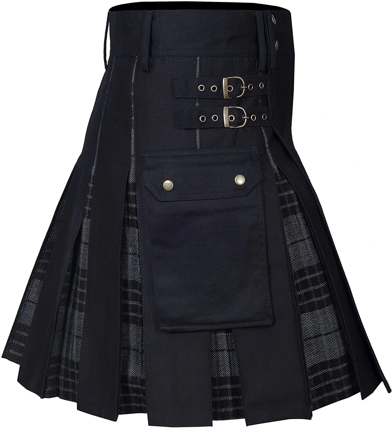 Men's Scottish Plaid Contrast Pleated Skirt