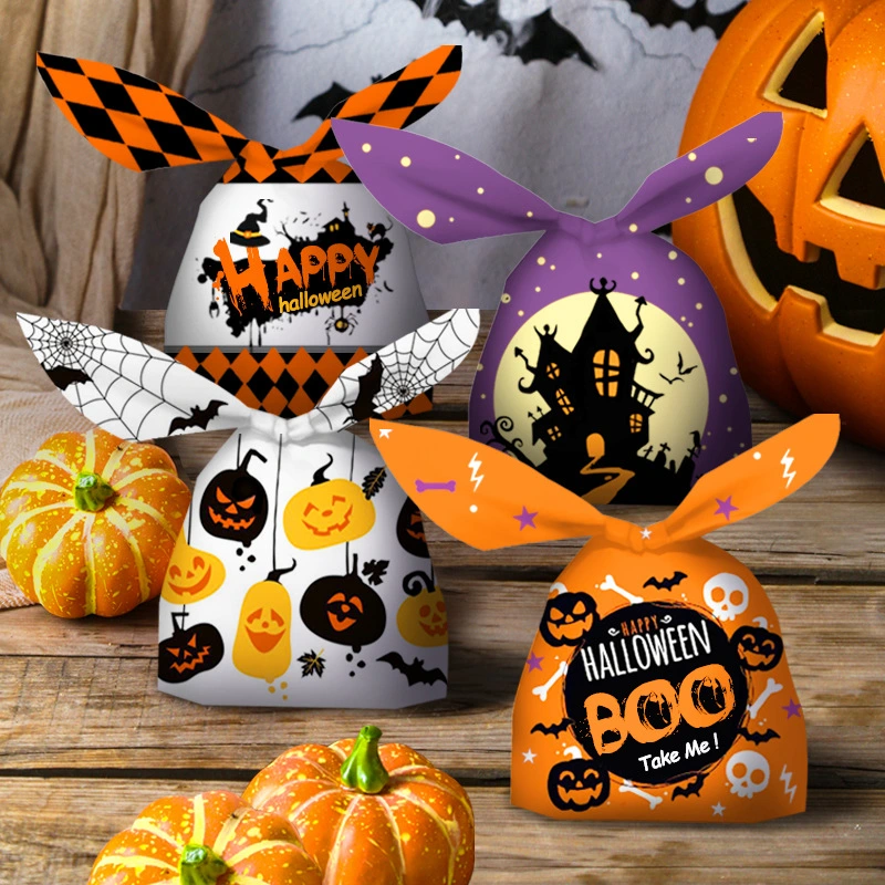 New Halloween Packaging Bag Rabbit Ears Pumpkin Candy Snack Bag Baking Biscuits Gift Bag 50 PCs