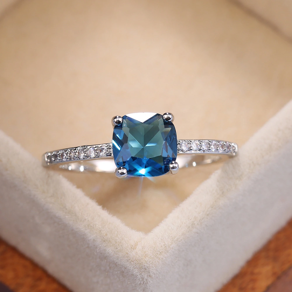 Micro Inlaid Zircon Square Diamond Ring Female European And American Simple