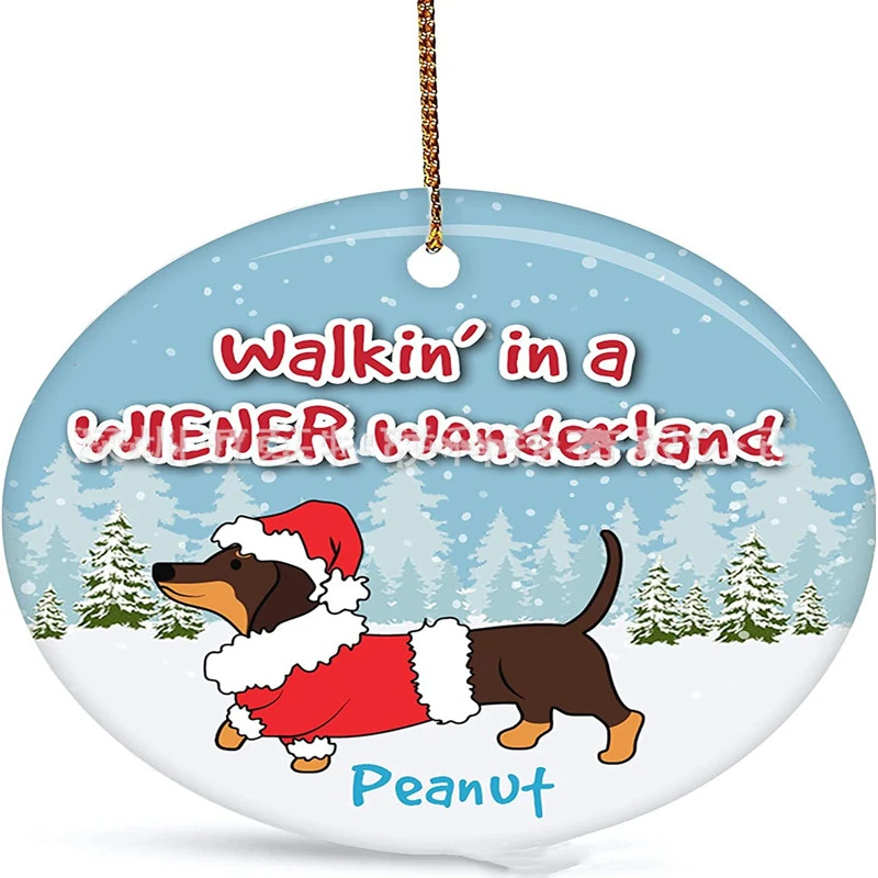 Perosnalized Dachshund Wiener Wonderland Ceramic Ornament