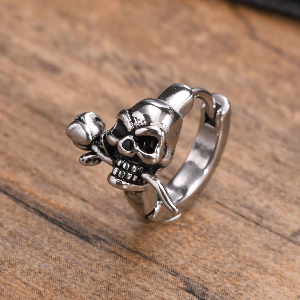 Men's Stainless Steel Skull Rose Vintage Earrings