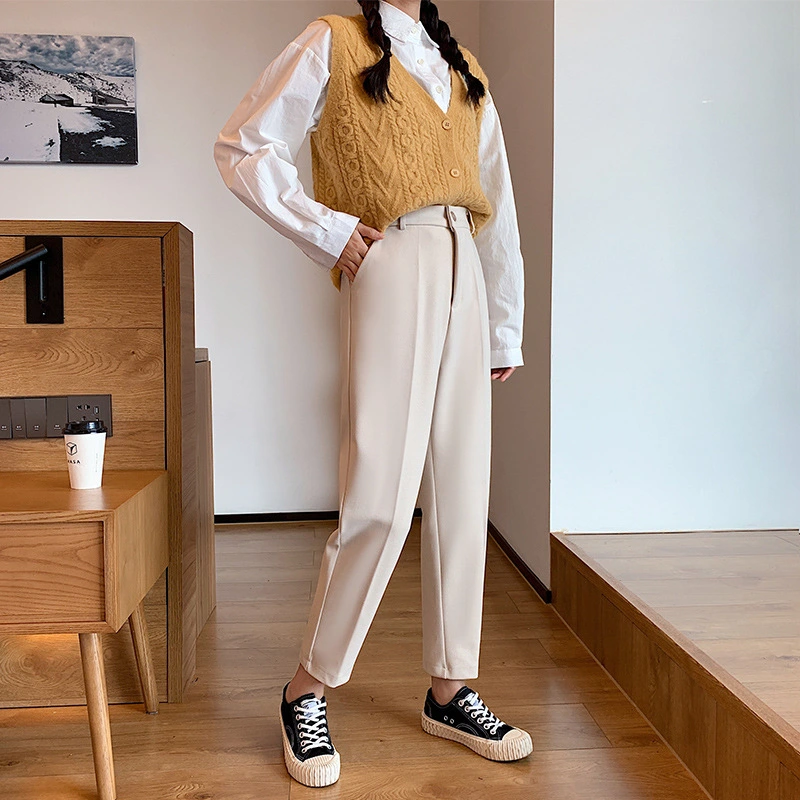 Autumn And Winter Women's High Waist Straight Tube Loose Cropped Suit Pants