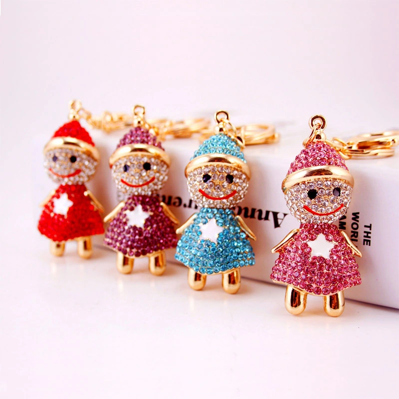 Creative Craft Gifts Lovely Christmas Cartoon Snowman With Diamond Key Ring