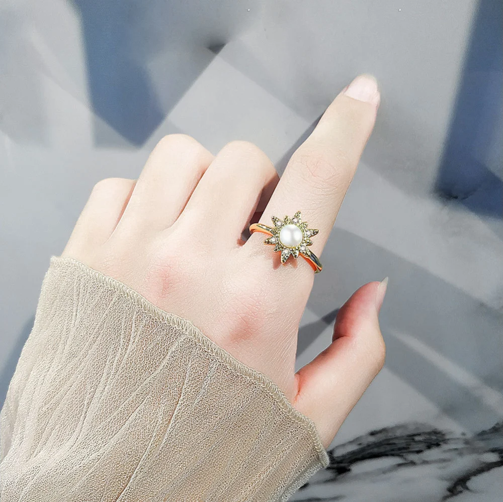 Rotatable Ring SUNFLOWER Personality Pearl