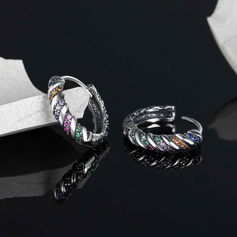 Full Body 925 Sterling Silver Multi Color Striped Earrings For Women