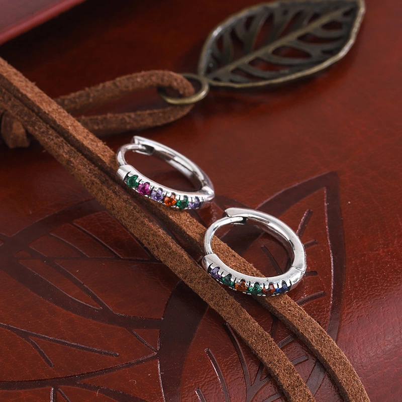 S925 Sterling Silver Vintage Thai Silver Rainbow Earrings Personalized Color Earrings