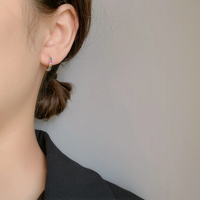 S925 Sterling Silver Vintage Thai Silver Rainbow Earrings Personalized Color Earrings