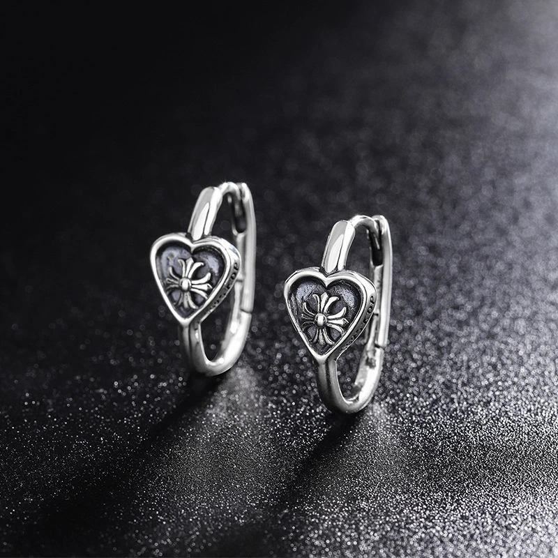 S925 Pure Silver Ear Buckle Retro Worn Love Crow Earrings