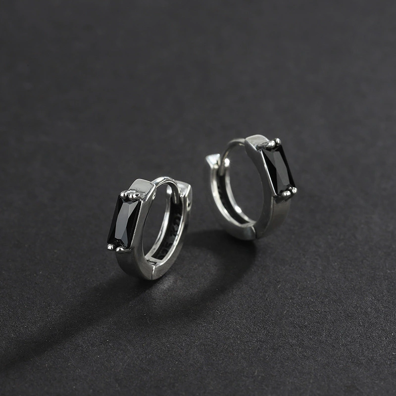 Black And White Ear Buckle S925 Sterling Silver Small Earring Female