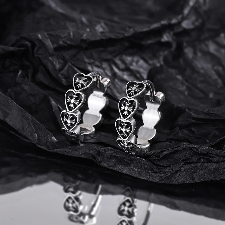 S925 Sterling Silver Retro Love Cross Earrings