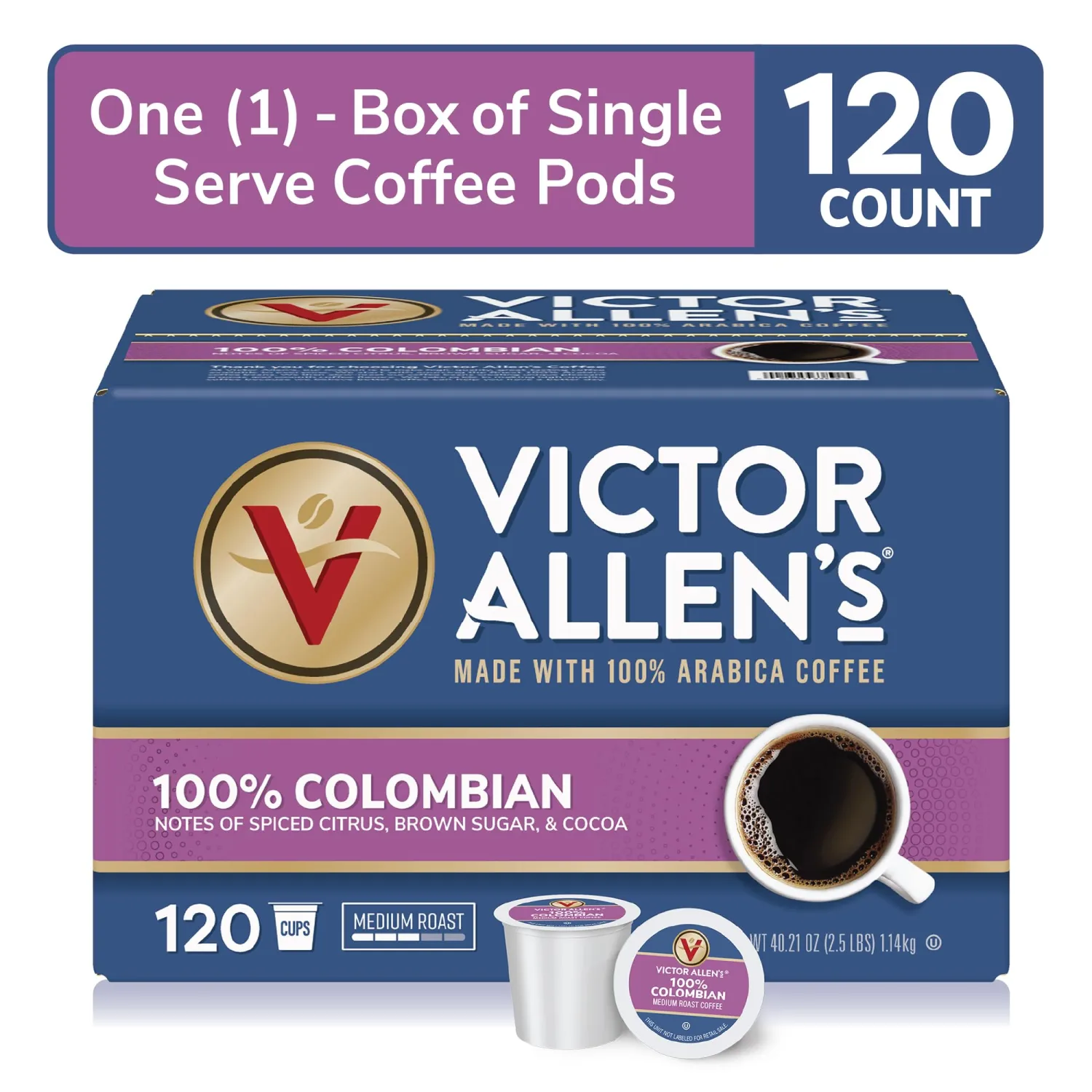 Victor Allen's Coffee 100% Colombian, Medium Roast, 120 Count, Single Serve Coffee Pods for Keurig K-Cup Brewers