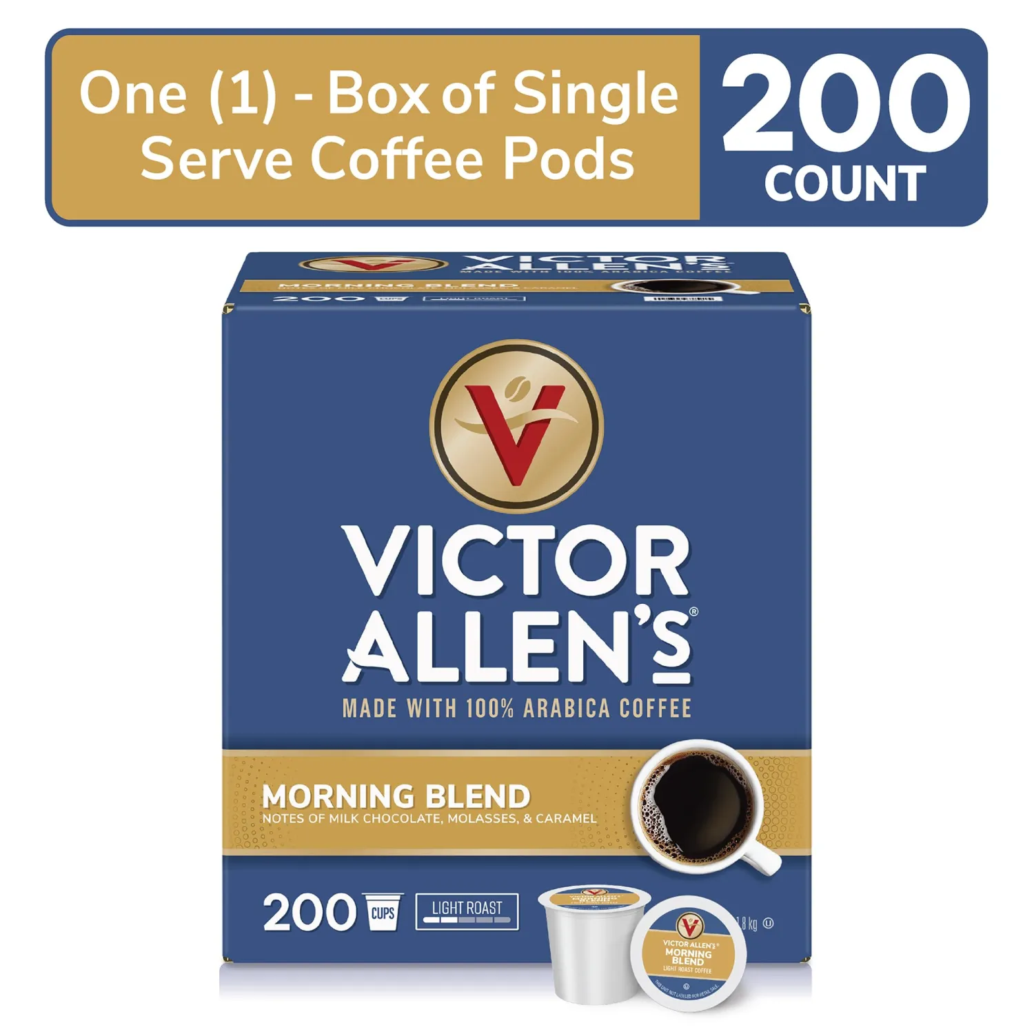 Victor Allen's Coffee Morning Blend, Light Roast, 200 Count, Single Serve Coffee Pods for Keurig K-Cup Brewers