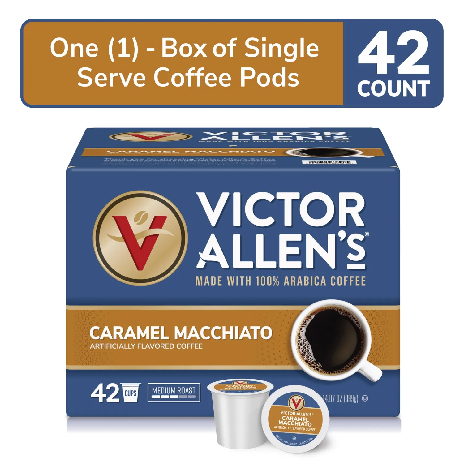 Victor Allen's Coffee Caramel Macchiato Flavored, Medium Roast, 42 Count, Single Serve Coffee Pods for Keurig K-Cup Brewers
