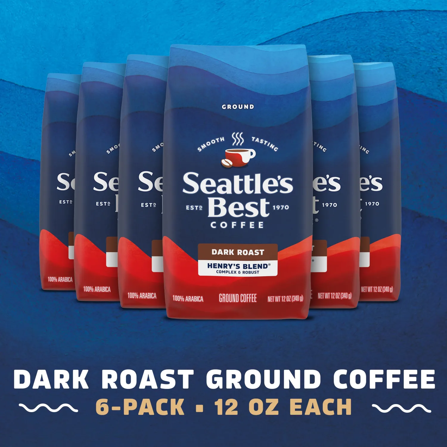 Seattle's Best Coffee Henry’s Blend Dark Roast Ground Coffee | 12 Ounce Bags (Pack of 6)