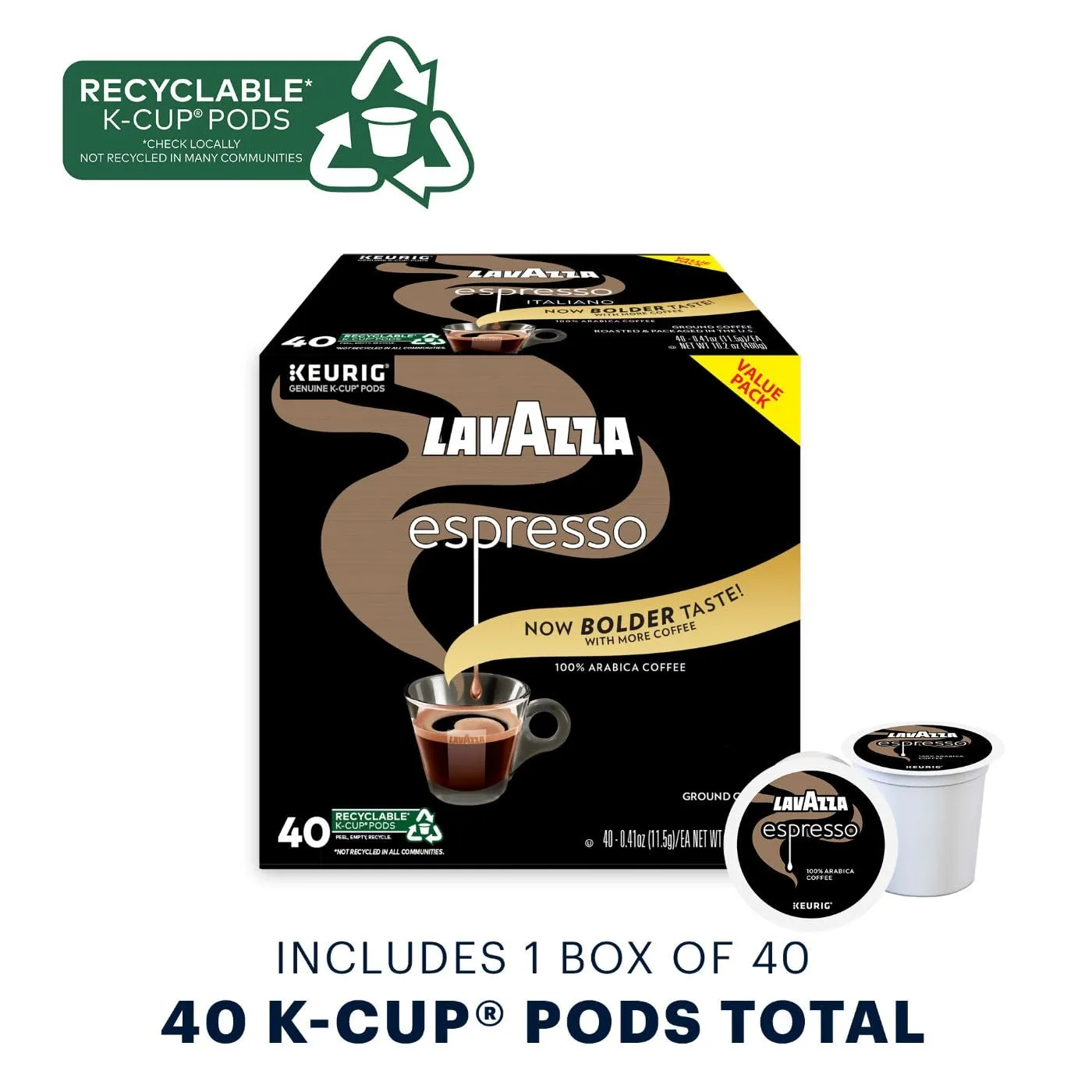 Lavazza Espresso Italiano Single Serve Coffee K-Cup® Pods for Keurig® Brewer, 40 Count (Pack of 4) 100% Arabica, Medium roast with intense, Aromatic flavor