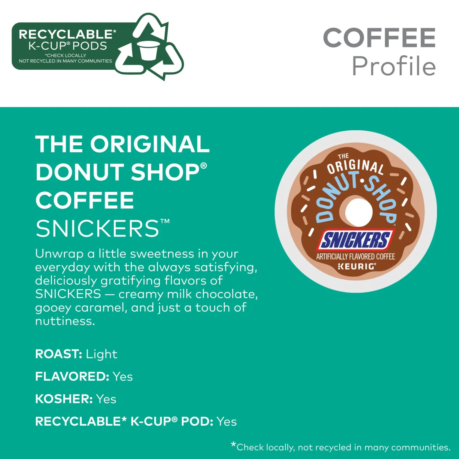 The Original Donut Shop Snickers Coffee, Keurig Single Serve K-Cup Pods, Flavored Coffee, 96 Count (4 Packs of 24)