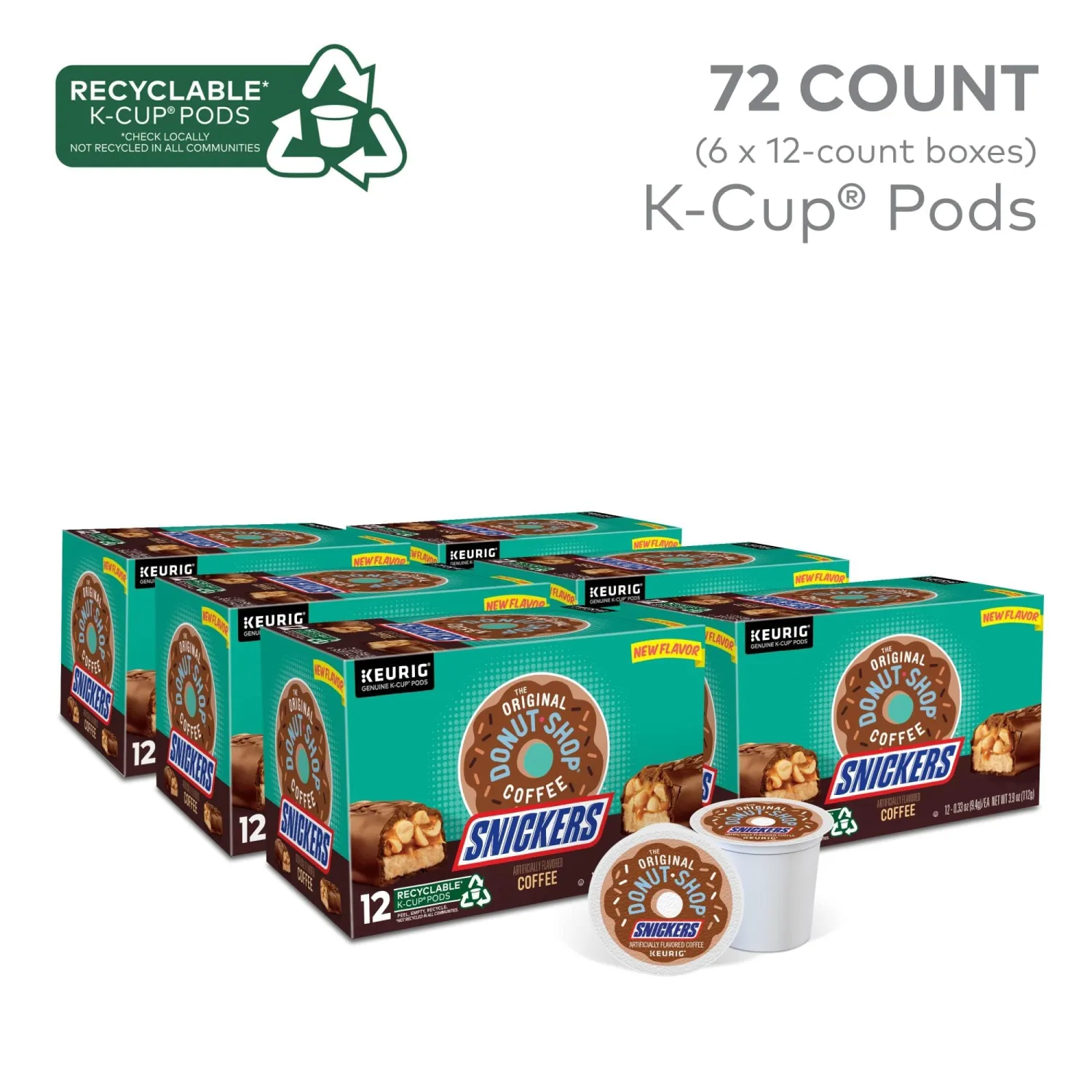 The Original Donut Shop Snickers Coffee, Keurig Single Serve K-Cup Pods, Flavored Coffee, 96 Count (4 Packs of 24)
