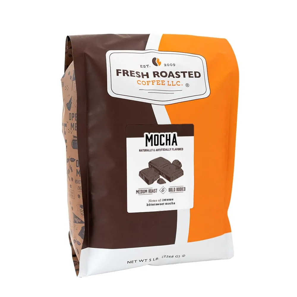 Fresh Roasted Coffee, Mocha Flavored Coffee, 5 lb (80 oz), Medium Roast, Kosher, Whole Bean