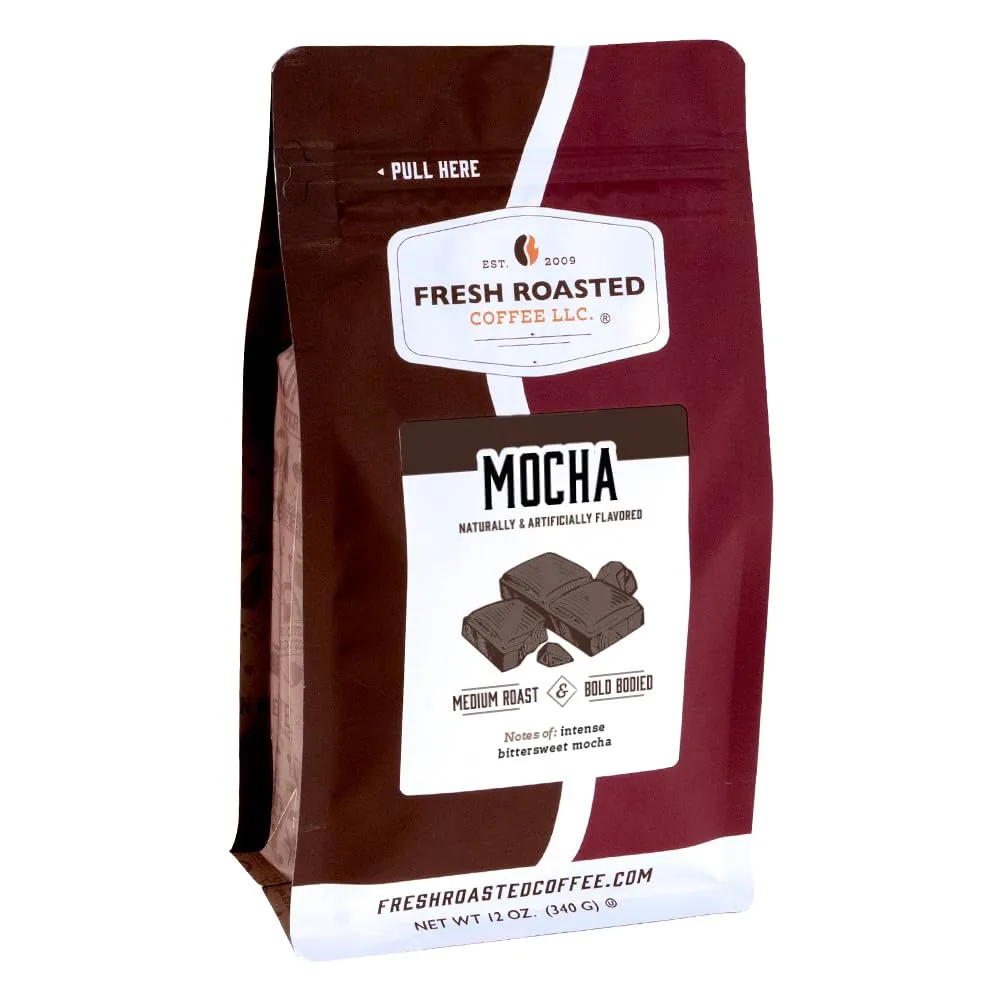 Fresh Roasted Coffee, Mocha Flavored Coffee, 12 oz, Medium Roast, Kosher, Whole Bean