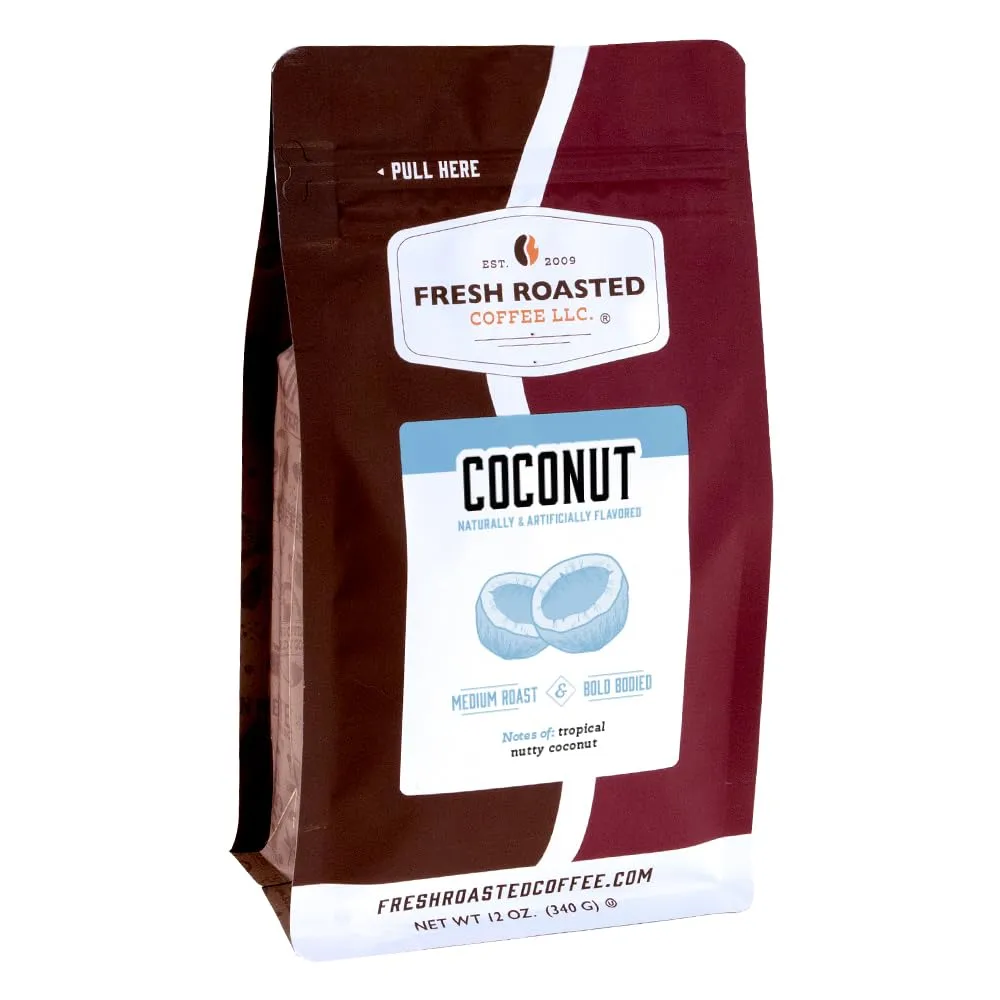 Fresh Roasted Coffee, Coconut Flavored Coffee, 12 oz, Medium Roast, Kosher, Ground