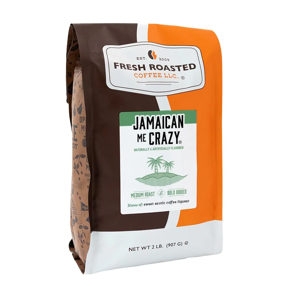 Fresh Roasted Coffee, Jamaican Me Crazy Flavored Coffee, 2 lb (32 oz), Medium Roast, Kosher, Ground