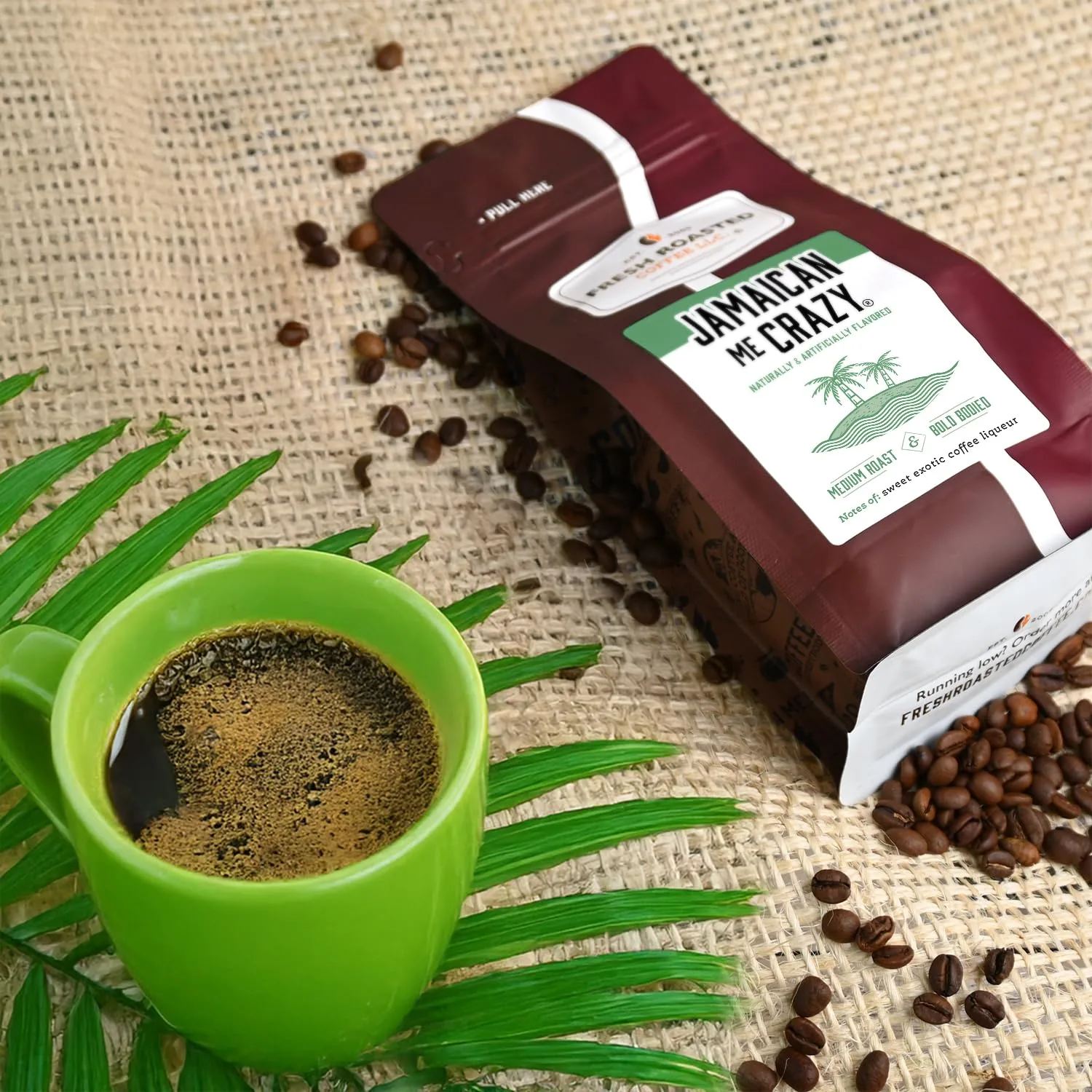 Fresh Roasted Coffee, Jamaican Me Crazy Flavored Coffee, 2 lb (32 oz), Medium Roast, Kosher, Ground