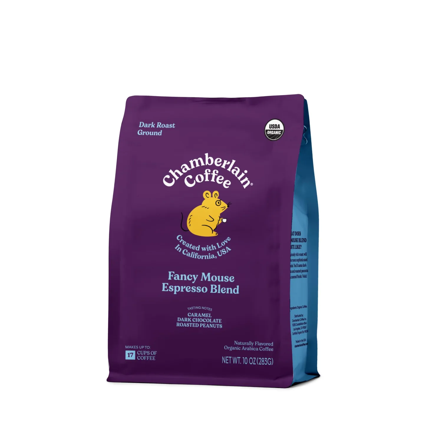 Chamberlain Coffee Fancy Mouse Espresso Blend - Extra Bold, Dark Roast Ground Coffee Beans with Notes of Sweet Caramel, Dark Chocolate & Toasted Peanuts - Specialty Ground Coffee - 10 oz