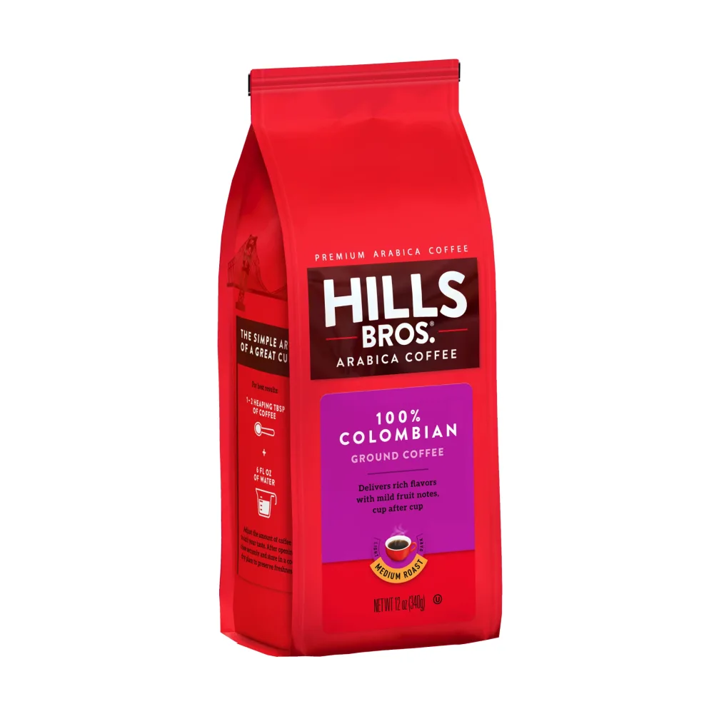 Hills Bros. Colombian Ground Coffee, Medium Roast, 12 Oz Bag - Arabica Coffee Beans, Medium, Full-Bodied, Smooth Coffee