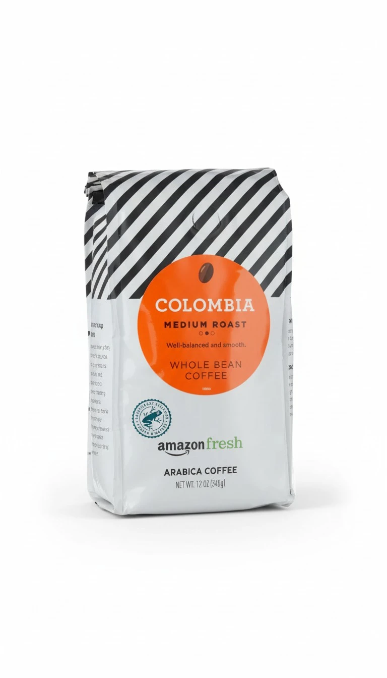 Amazon Fresh Colombia Whole Bean Coffee, Medium Roast, 12 Ounce