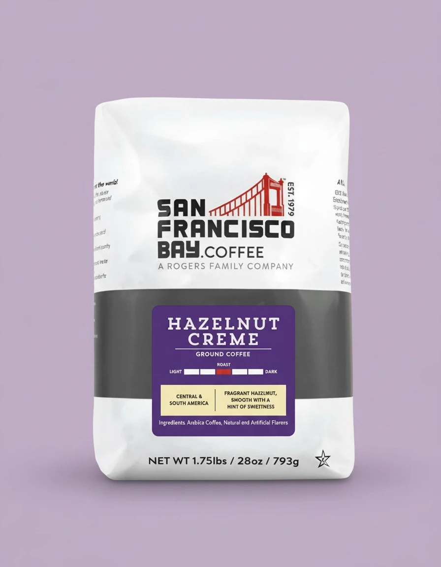 San Francisco Bay Ground Coffee - Hazelnut Crème (28oz Bag), Flavored, Medium Roast