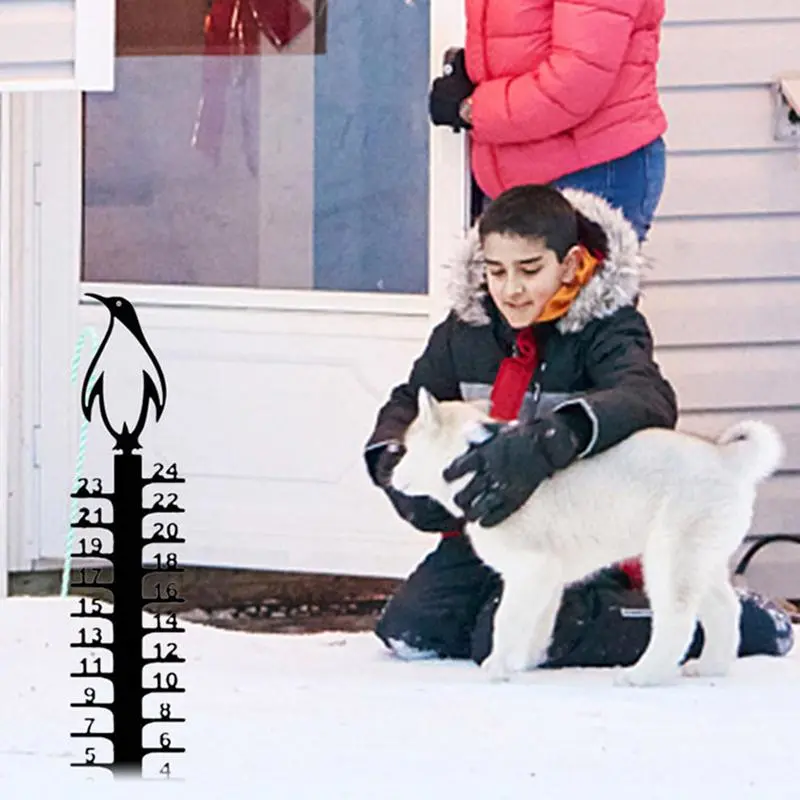 Scene Decoration Of Snow Measuring Ruler Inserted By Animals At Christmas