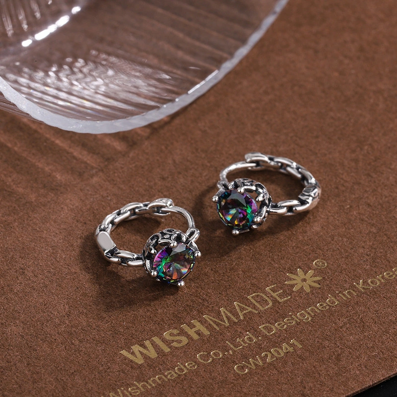 S925 Sterling Silver Sweet Cool Chain Earrings Female Purple Crystal Diamond Earrings