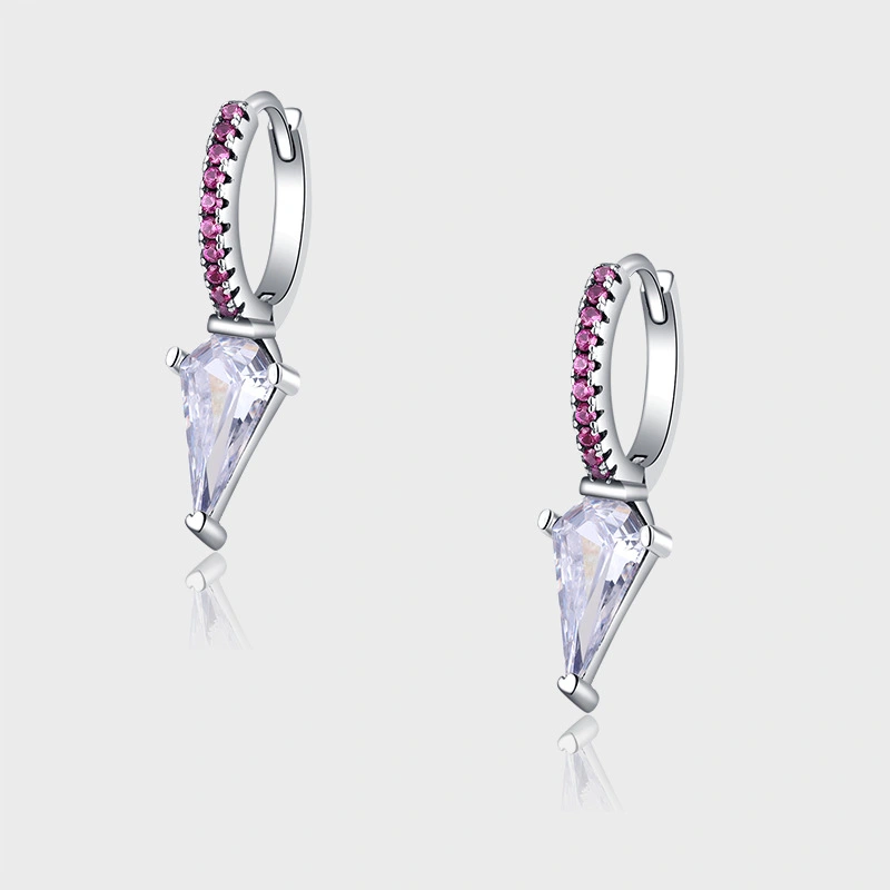 Light And Luxurious Triangle Design Punk Style S925 Sterling Silver Earrings With Red Diamonds