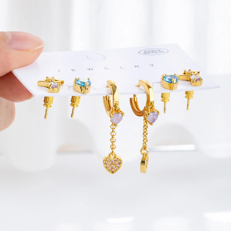 New Fashion Earring Set Personalized Zircon Micro Inlaid Love