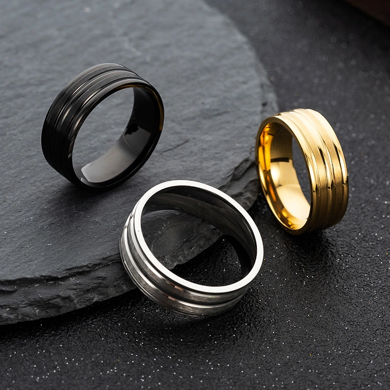 Simple Fashion 8MM Wide Men's Stainless Steel Frosted Ring