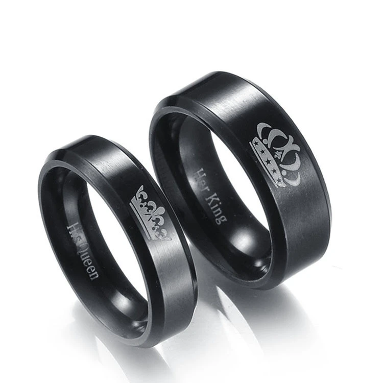 Her King His Queen Crown Stainless Steel Couple Ring