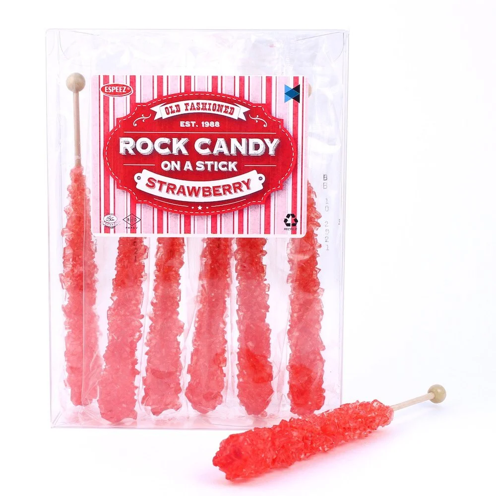 Extra Large Rock Candy Sticks: 6 Red Rock Candy Sticks - Strawberry - Individually Wrapped for Party Favors, Candy Buffet, Showers, Receptions, Old Fashioned Espeez Bulk Candy on a Stick